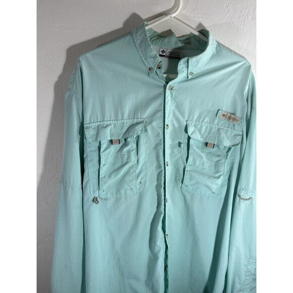 Columbia PFG Aquamarin Long Sleeve Performance Fishing Men Vented Pocket Shirt - Picture 4 of 10